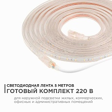 Светодиодная влагозащищенная лента Apeyron 4,8W/m 60LED/m 3528SMD холодный белый 5M 10-04 5