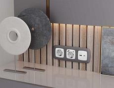 Комплект механизма электрической розетки Ambrella Volt OMEGA Белый глянец 2USB A+C 20W (быстрая зарядка) с/з QUANT (OP1100, VM160) MO110010 2
