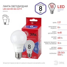 Лампа светодиодная ЭРА E27 8W 6500K матовая A60-8W-865-E27 R Б0045323 1