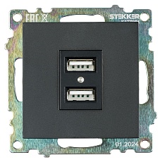 Розетка 2хUSB Stekker Катрин черный GLS10-7115-05 39616