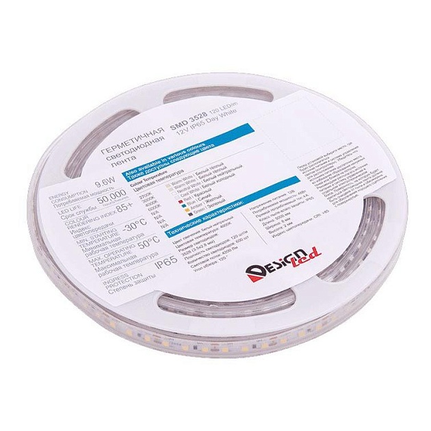 Светодиодная влагозащищенная лента DesignLed 9,6W/m 120LED/m 3528SMD нейтральный белый 5M 002369 изображение 6 Светодиодная влагозащищенная лента DesignLed 9,6W/m 120LED/m 3528SMD нейтральный белый 5M 002369 Фото № 6