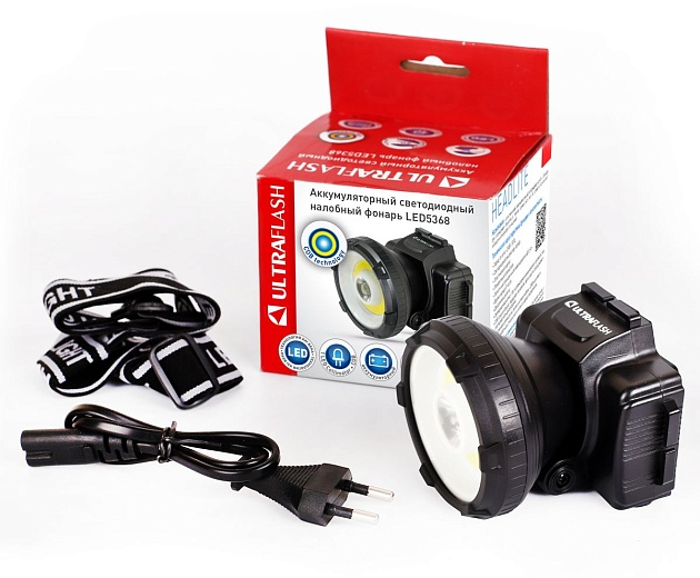Налобный светодиодный фонарь Ultraflash Headlite аккумуляторный 90х75 160 лм LED5368 14452 Фото № 2