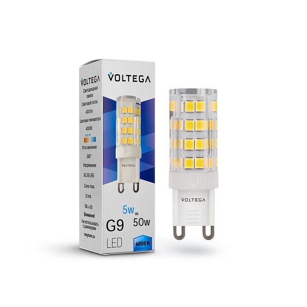 Лампа светодиодная Voltega G9 5W 4000К прозрачная VG9-K3G9cold5W 7186 фото 