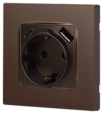 Розетка ЭРА Серия 12 12-4108-13 2P+E 16A-250В со шторками с USB type-A+C 5В-3А бронза Б0067757 2