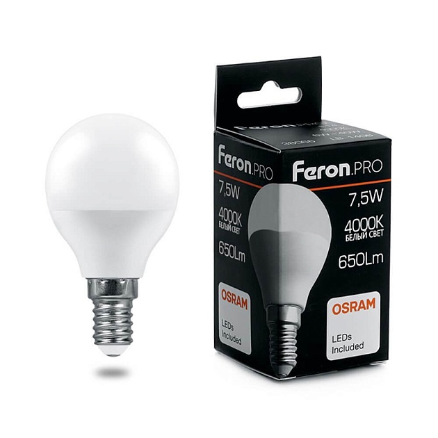 Лампа светодиодная Feron E14 7,5W 4000K матовая LB-1407 38072 фото 