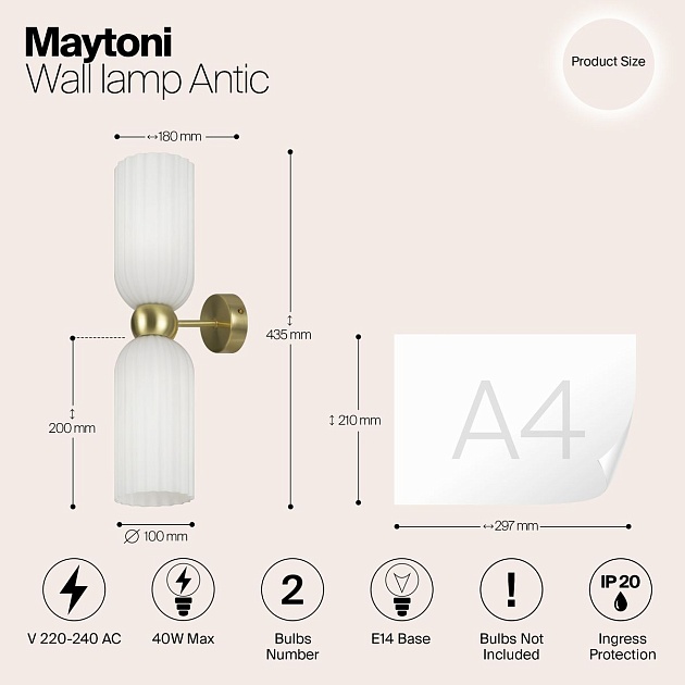 Настенный светильник Maytoni Antic MOD302WL-02W Фото № 2