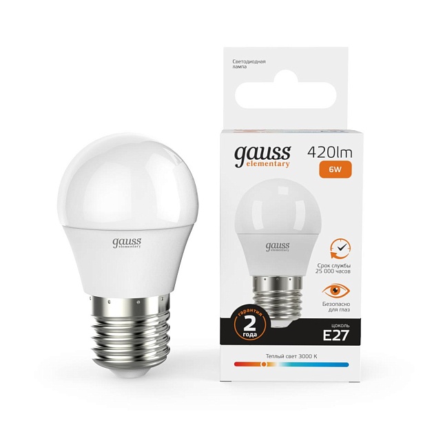 Лампа светодиодная Gauss E27 6W 3000K матовая 53216 изображение 5 Лампа светодиодная Gauss E27 6W 3000K матовая 53216 Фото № 5