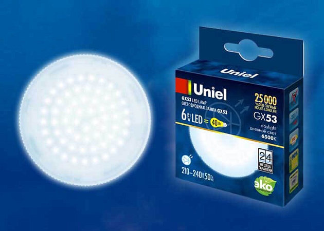 Лампа светодиодная Uniel GX53 6W 6500K матовая LED-GX53-6W/6500K/GX53/FR PLZ01WH UL-00005311 фото 2