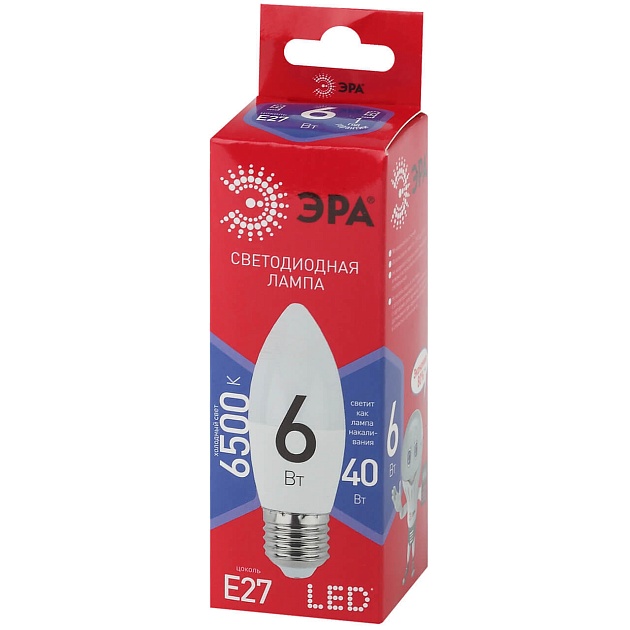 Лампа светодиодная ЭРА E27 6W 6500K матовая B35-6W-865-E27 R Б0045340 фото 3