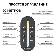Контроллер Apeyron CCT 12В/24В, 2 канала, ПДУ RF сенсорный для двухцветной светодиодной ленты 04-102 1
