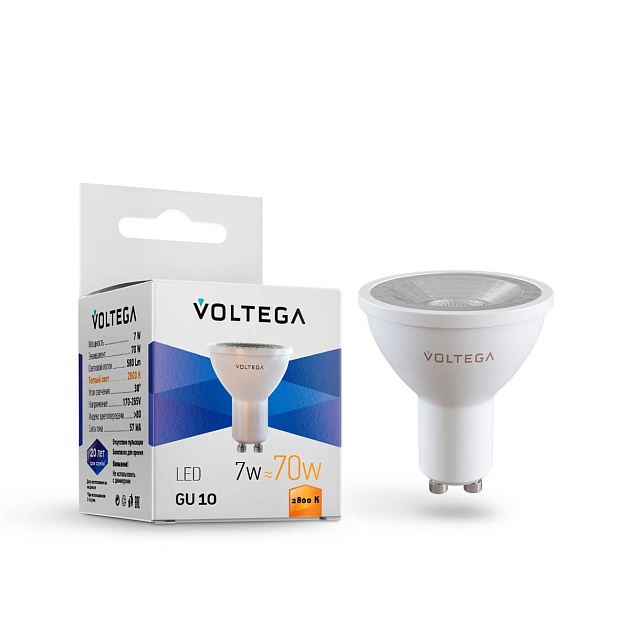Лампа светодиодная Voltega GU10 7W 2800К прозрачная 7060 фото 