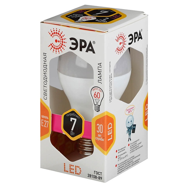 Лампа светодиодная ЭРА E27 7W 2700K матовая LED A60-7W-827-E27 Б0029819 фото 3