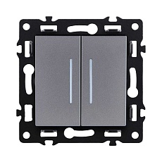 Выключатель 2-клавишный 10А/250В с LED подсветкой, серый Kollinger Asthetik AS-010GY
