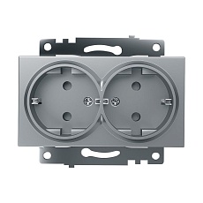 Розетка двойная 2P+PE Stekker Катрин со шторками серебро GLS16-7114-03 39584 1