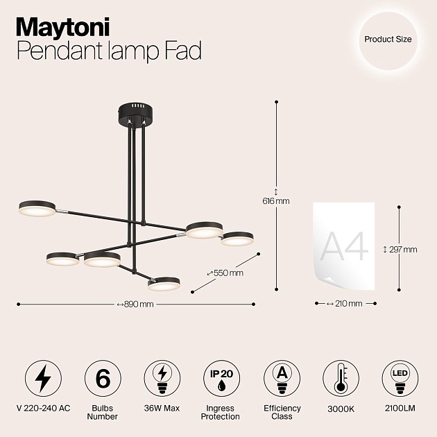 Подвесной светодиодный светильник Maytoni Fad MOD070PL-L38B3K изображение 2 Подвесной светодиодный светильник Maytoni Fad MOD070PL-L38B3K Фото № 2