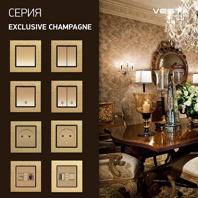 Розетка 2P Vesta-Electric Exclusive Champagne Metallic шампань FRZ00041002BSH фото 2