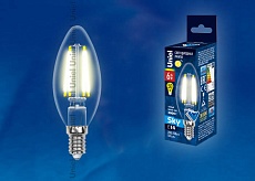 Лампа светодиодная филаментная Uniel E14 6W 3000K прозрачная LED-C35-6W/WW/E14/CL PLS02WH UL-00000199 1