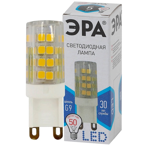 Лампа светодиодная ЭРА G9 5W 4000K прозрачная LED JCD-5W-CER-840-G9 Б0027864 фото 3