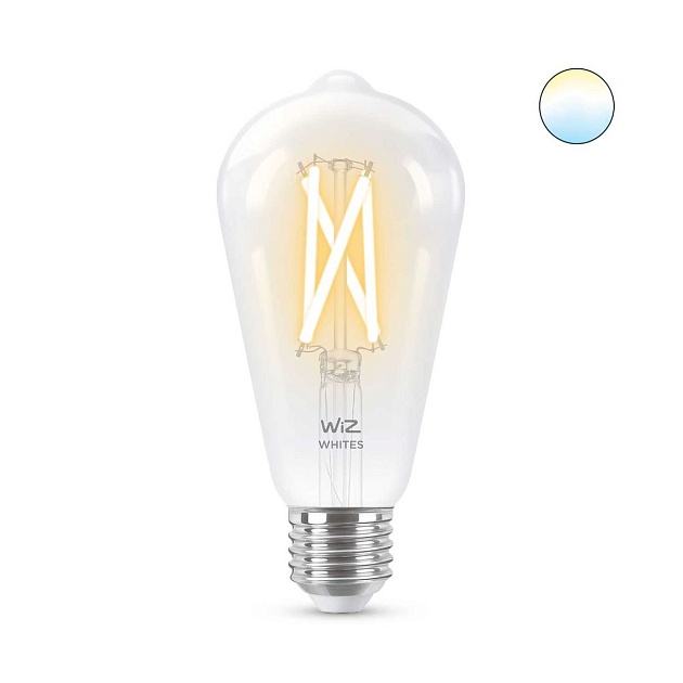 Лампа светодиодная филаментная диммируемая WiZ E27 7W 2700-6500K прозрачная Wi-Fi BLE60WST64E27927-65CL1PF/6 929003018601 фото 5