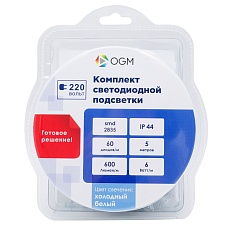 Светодиодная влагозащищенная лента OGM 6W/m 60LED/m 5050SMD холодный белый 5M SL-55 1