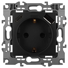 Розетка ЭРА Серия 12 12-4108-05 2P+E 16A-250В со шторками с USB type-A+C 5В-3А антрацит Б0067707