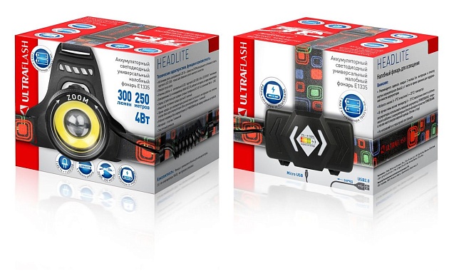 Налобный светодиодный фонарь Ultraflash Headlite аккумуляторный 100х90 300 лм E1335 13905 фото 4