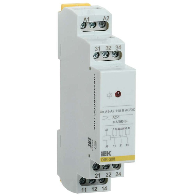 Реле промежуточное модульное OIR 3 контакта 8А 110В AC/DC IEK OIR-308-ACDC110V Фото № 1