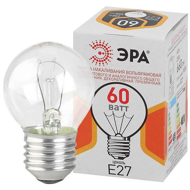 Лампа накаливания ЭРА E27 60W прозрачная ДШ 60-230-E27-CL Б0039139 фото 2