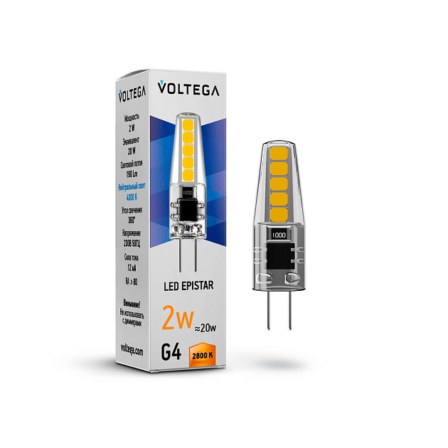 Лампа светодиодная Voltega G4 2W 2800K прозрачная VG9-K1G4warm2W 7144 фото 