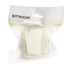 Розетка 2P+PE Stekker Брест с крышкой слоновая кость PST16-21-44 49058 2