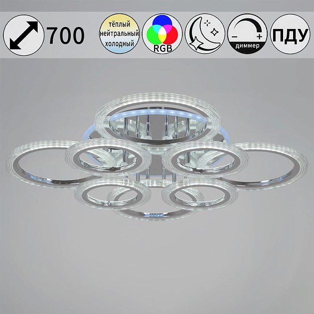 Потолочная светодиодная люстра Reluce 09812-3.3-4+4D CR (RGB) Фото № 1