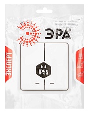Выключатель ЭРА Эксперт 11-1525-01 двойной с подсветкой IP55 10АХ-250В СУ белый Б0063304 1