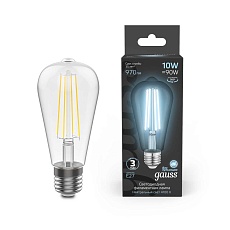 Лампа cветодиодная филаментная Gauss E27 10W 4100K прозрачная 157802210 3