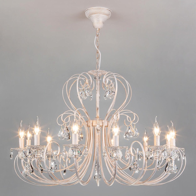 Подвесная люстра Eurosvet 3305/12 белый с золотом/прозрачный хрусталь Strotskis Фото № 1