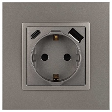 Розетка ЭРА Elegance 14-4108-16 2P+E 16A-250В со шторками с USB type-A+C 5В-3А титан Б0067695 5