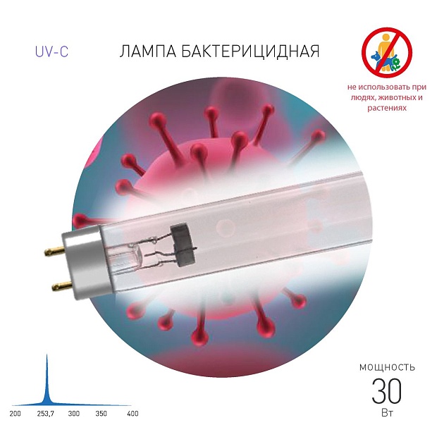 Лампа ультрафиолетовая бактерицидная ЭРА UV-С ДБ 30 Т8 G13 Б0048973 фото 2