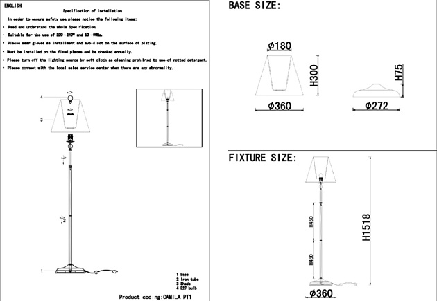 Торшер Crystal Lux Camila PT1 Gold Фото № 3