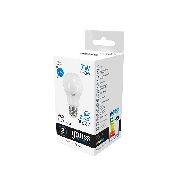 Лампа светодиодная Gauss E27 7W 6500K матовая 23237A Фото № 3