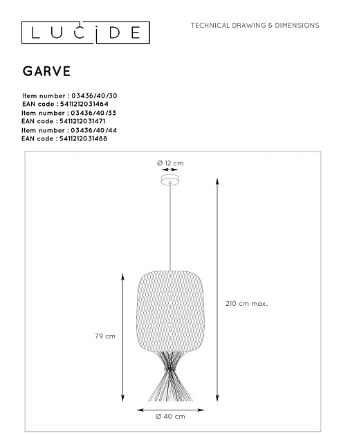 Подвесной светильник Lucide Garve 03436/40/33 фото 2