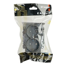 Розетка двойная 2P+PE Stekker Катрин со шторками графит GLS16-7114-06 49425 4