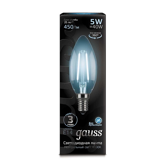 Лампа светодиодная Gauss E14 5W 4100K прозрачная 103801205 Фото № 6