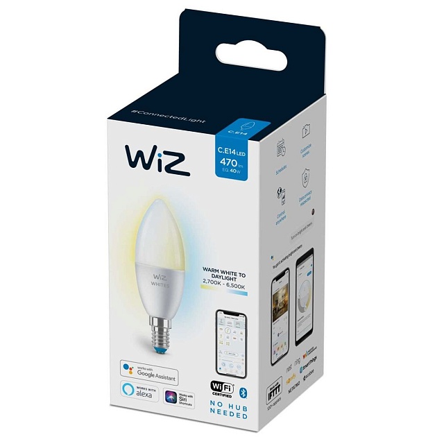 Лампа светодиодная диммируемая WiZ E14 4,9W 2700-6500K матовая Wi-Fi BLE 40WC37E14927-65TW1PF/6 929002448702 фото 3