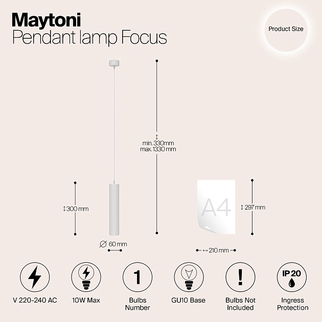 Подвесной светильник Maytoni Technical Focus P075PL-01W Фото № 2