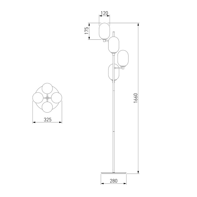 Торшер Eurosvet Loona 01161/4 латунь изображение 2 Торшер Eurosvet Loona 01161/4 латунь Фото № 2