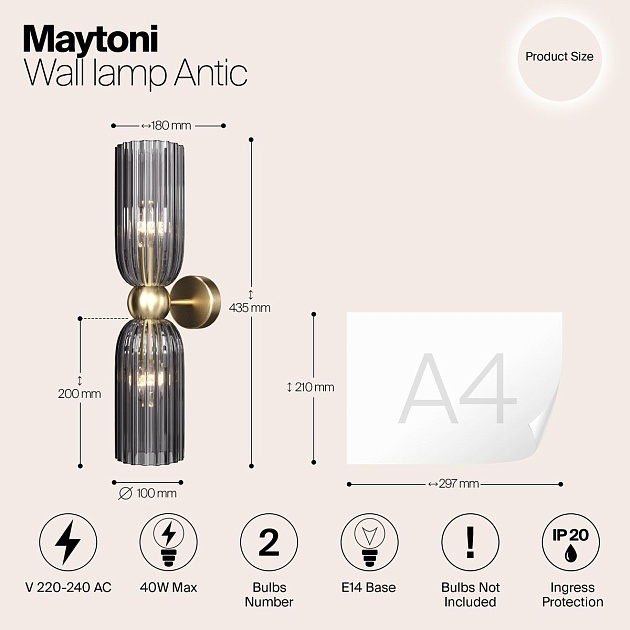 Настенный светильник Maytoni Antic MOD302WL-02GR Фото № 2