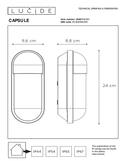 Уличный настенный светильник Lucide Capsule 29897/01/31 фото 2