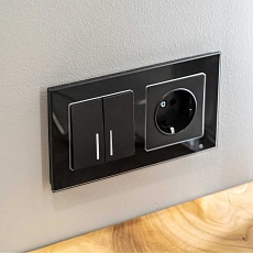 Выключатель двухклавишный проходной с подсветкой Werkel черный матовый W1122108 4690389156731 1