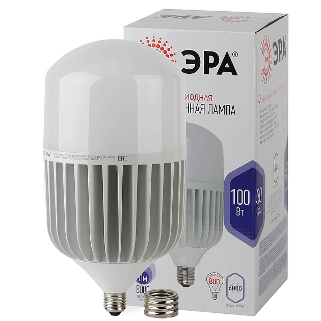 Лампа светодиодная ЭРА E40 100W 6500K матовая LED POWER T160-100W-6500-E27/E40 Б0032090 фото 3