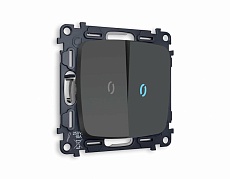 Комплект механизма 2-кл проходного выключателя AMBRELLA VOLT с подсветкой 10000K OMEGA Графит мягкое касание QUANT (OP9040, VM120, G29B) MO904040