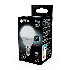 Лампа светодиодная Gauss E14 9.5W 4100K матовая 105101210 3